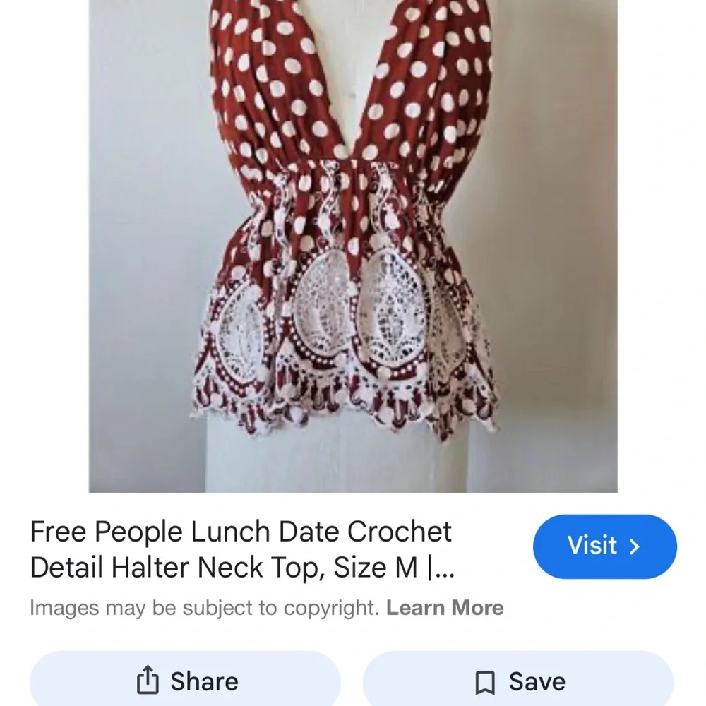 Free People Lunch Date Crochet Halter Top XS Boho Polka Dot Lace - Picture 3 of 7